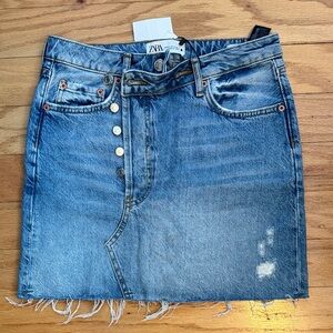 Zara Distressed Blue Denim Skirt